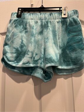 PINK Victoria's Secret Teal Tie-Dye Plush Athletic Shorts